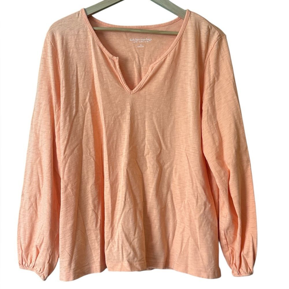 Soft Surroundings Orange Long Sleeve 100% Cotton Blouse Top Sz 2X Plus